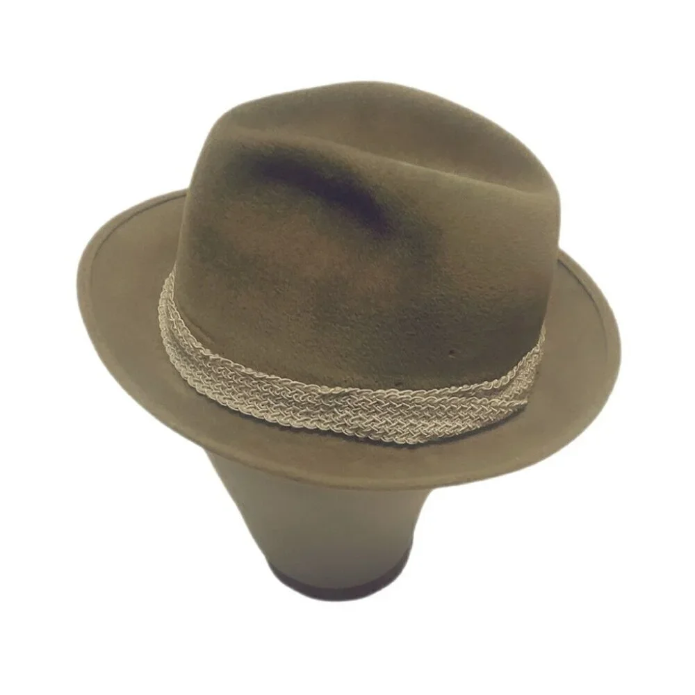 Vintage camel stylish velour retro casual fedora Structure trim unisex hat OS